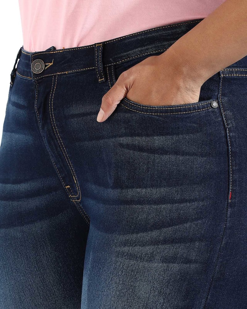 Women Solid Mid Wash Skinny Fit Denim Jeans Navy